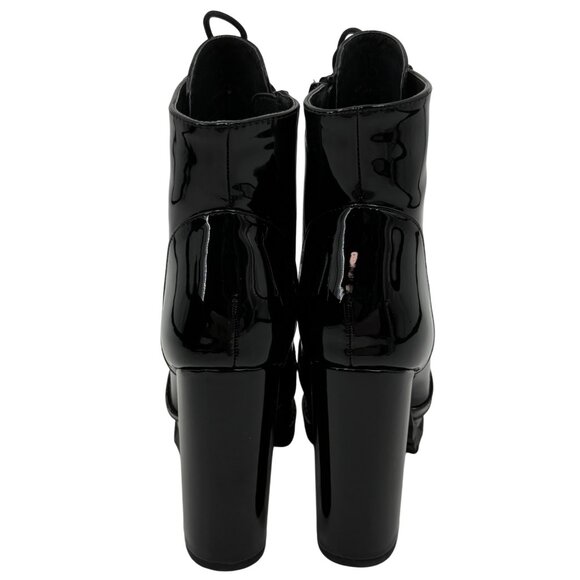 Black Faux Patent Leather Lug Sole Edgy Sexy Baddie Platform Heel Boots 10 - Picture 9 of 16